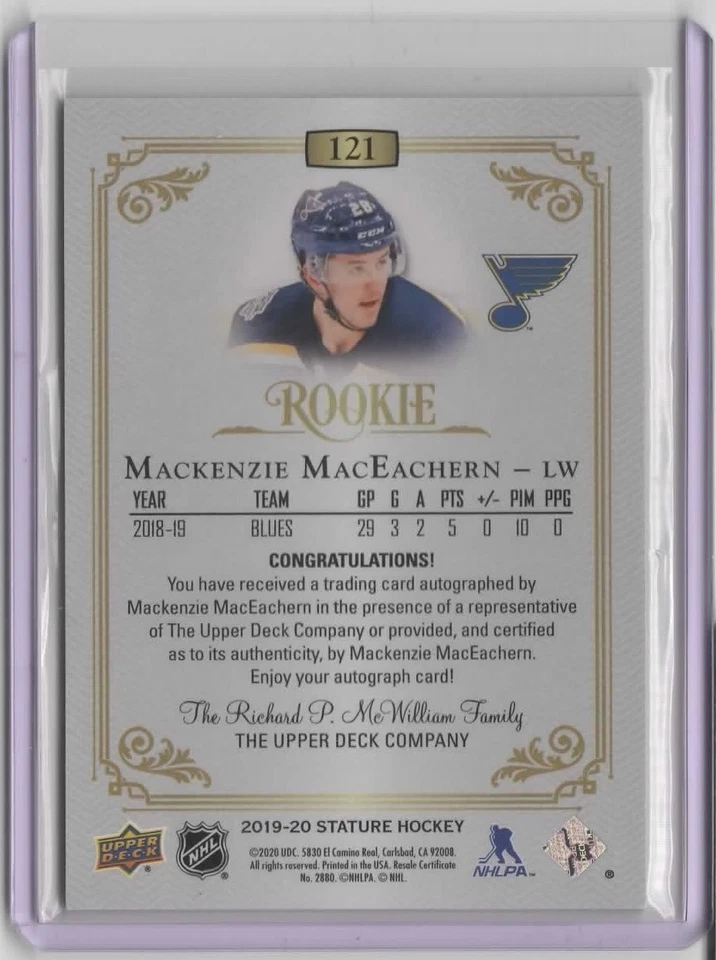 2019-20 Upper Deck Stature Autographs Green #121 Mackenzie MacEachern   41/85 - Image 2 of 2