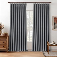 LCOOMZEN 60 x 90 Inch Pinch Pleated Blackout Curtains Memory Trained Linen Gr...