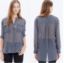 Madewell Sheer Swiss Dots Blouse Sz S Oversized Button Up Gray Long Sleeve