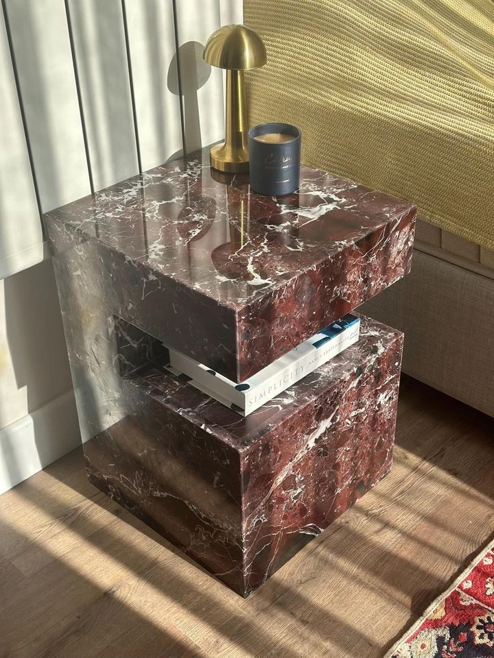 Rosso Levanto Marble Side Table | Natural stone coffee table handmade epoxy tabl - Image 3 of 4