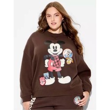 Women's Mickey Mouse OS Fleece Graphic Pullover Sweatshirt size L NWT