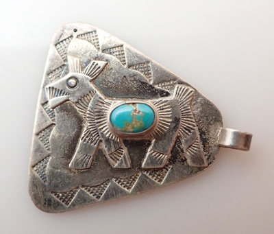 Vntage Navajo Fred Harvey Era Turquoise Dog Sterling Silver