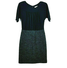 Loft Dress Women Size 0 Green Black Tweed Short Sleeve