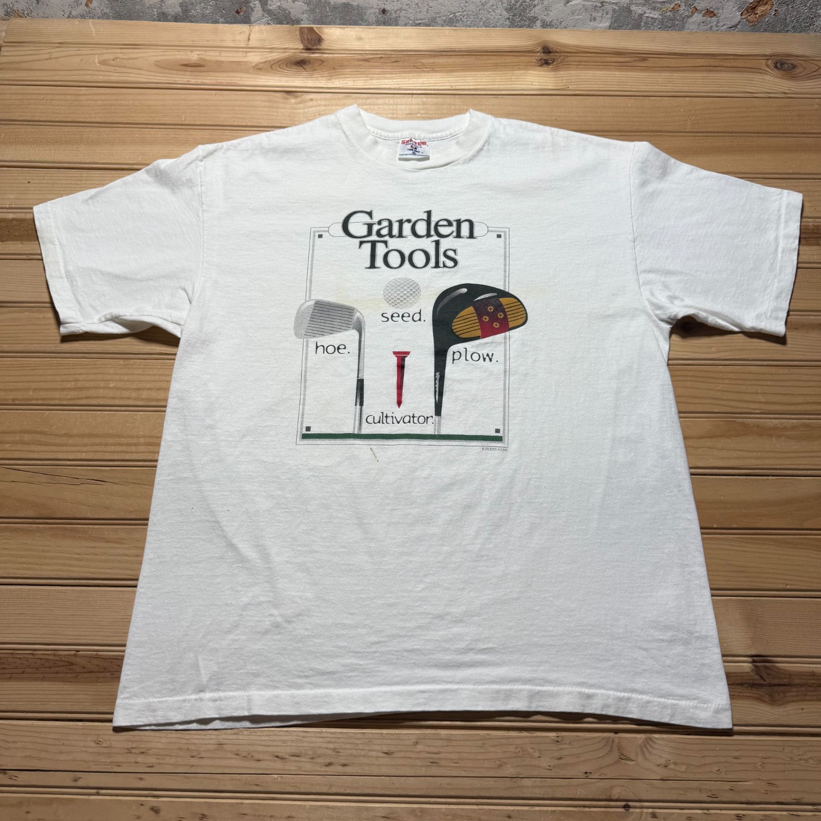 Vintage 90s Golf Garden Tools Hoe Seed Plow Cultivator T-Shirt USA Made Size XL