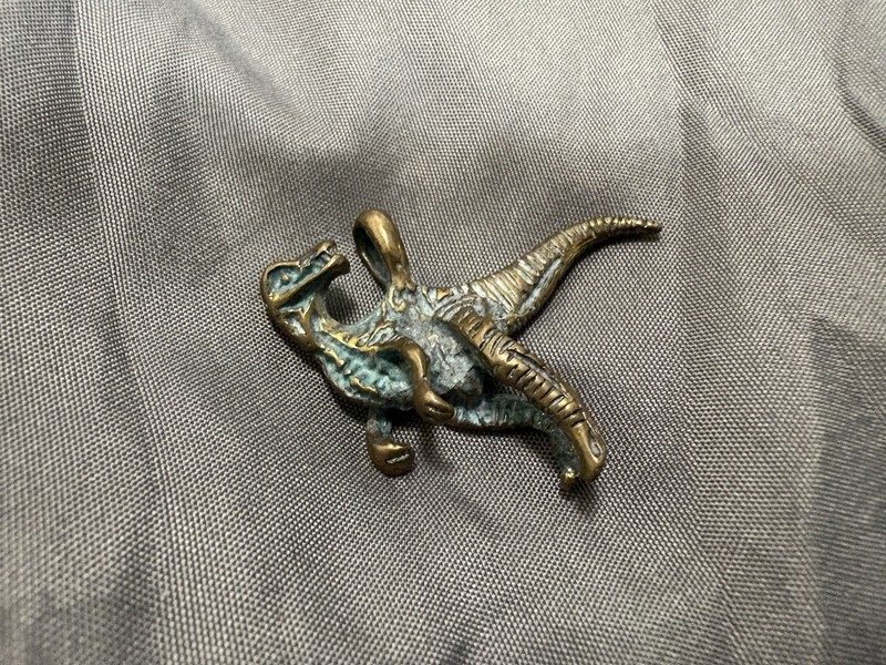 Dinosaur Pendant, Brass And Brushed Blue, 35mm