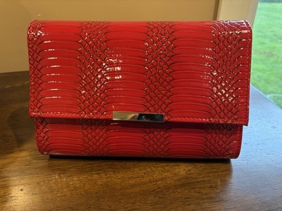 Kristine accessories Red Snake Animal Print Clutch Crossbody Chain Strap