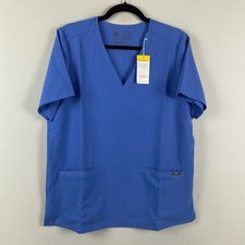 Figs Casma Technical Collection Three Pocket Scrub Top Womens Large Blue