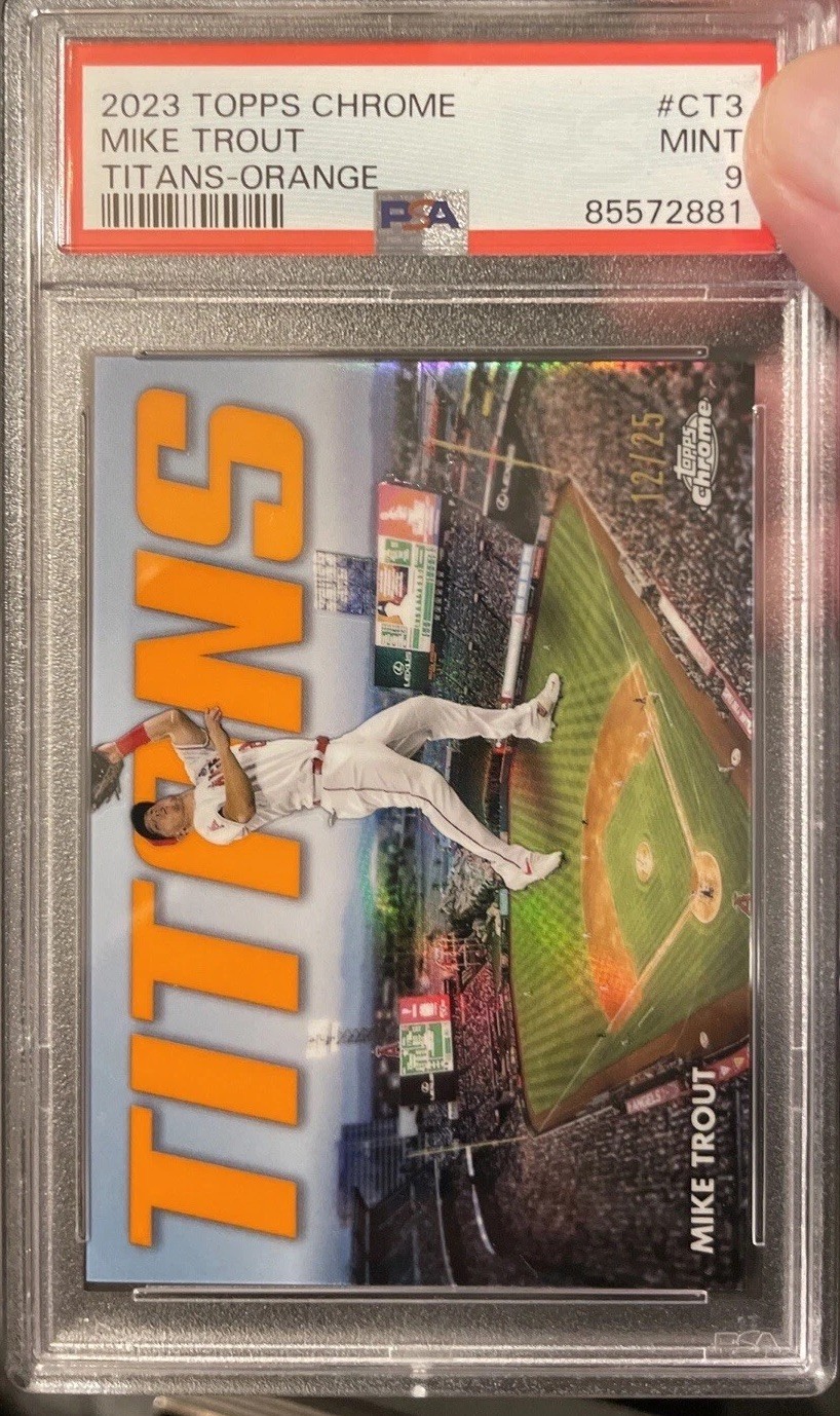 2023 Topps Chrome Mike Trout Titans 12/25 Orange 1 of 25 psa 9 mint