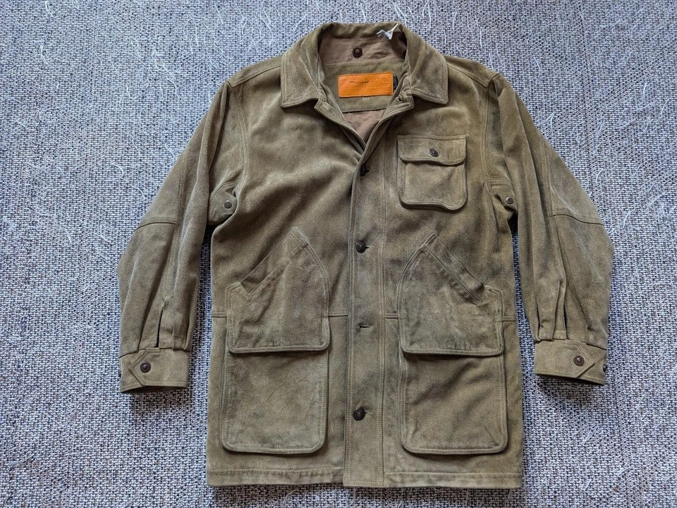 vintage 1990s leather TIMBERLAND coat L sportsman SPLIT SUEDE cowhide hunting - Image 3 of 4