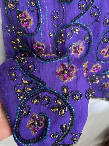 Sténay Multicolor Beads on Purple Silk Evening Jacket Size S Vintage - Picture 7 of 15