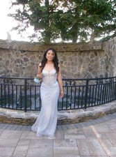 Silver Strapless Formal Gown with Sequin Details