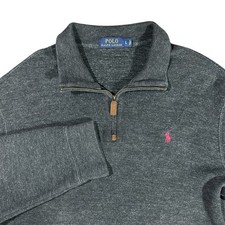 Polo Ralph Lauren Mens Size Large 1/4 Zip Knit Pullover Sweater Cotton Pony Grey