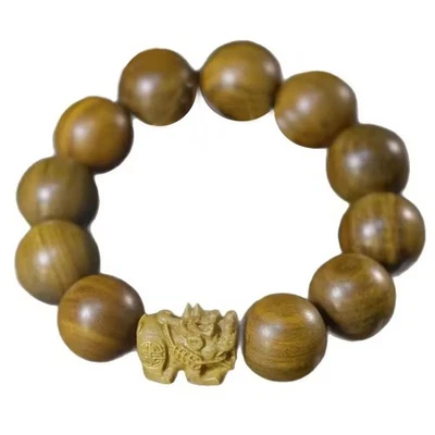 Grünes Sandelholz *** Buddhistisches Pixiu-Armband Glücksarmband Holz geschnitzt - Bild 1 von 4