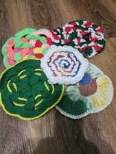 Lot of 5 Hand Crocheted Hot Pads Potholders Round Trivets Vintage