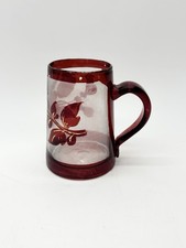 Bohemian Czech hand blown glass oxblood and gold gilt Cup W/ Handle