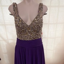 Sparkle Purple V-Neck Beaded Formal Gown Size 14 71692 Lot 13