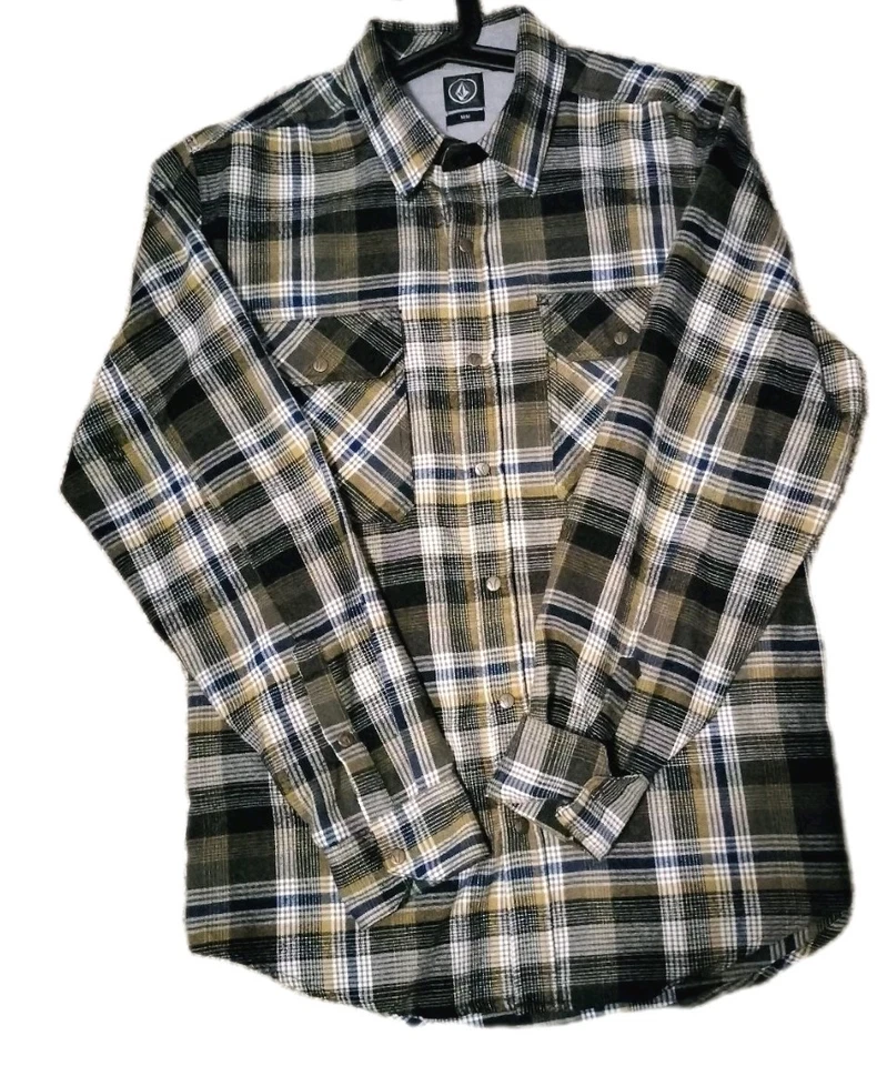 Volcom Mens Classic Fit Fader Plaid Flannel Shirt Medium Long Sleeve Snap Front. - Image 2 of 4