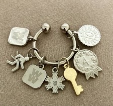 WW Weight Watchers 7 Charm Keychain Silver-Tone Motivational Award Key Chain