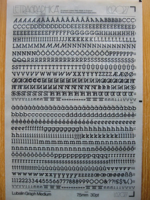 1 x Letraset Upp/Low/Num LUBALIN GRAPH MEDIUM 30pt 7,5mm Blatt LG2027 (bb)