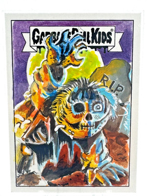   Ultra-Rare 1/1 Black Tier Garbage Pail Kids Sketch - Dead Ted by E. Lassen
