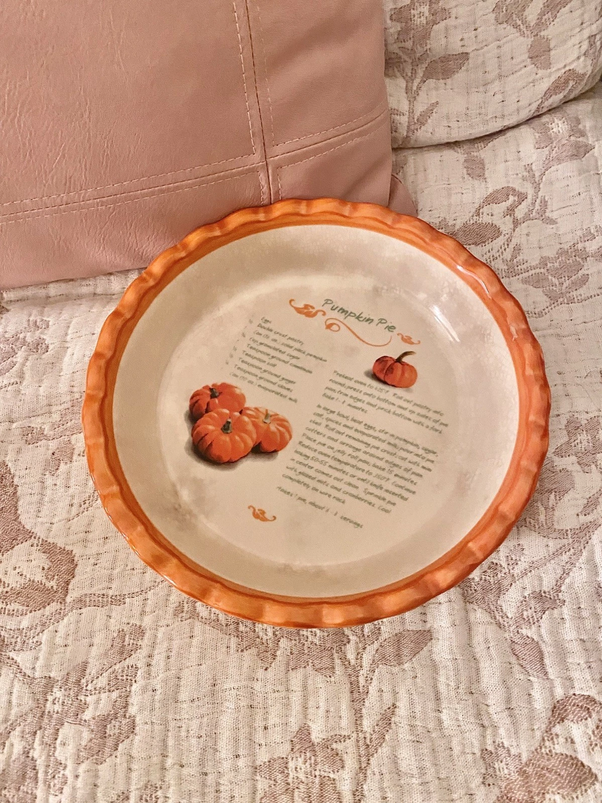 Ceramic Pumpkin Pie Recipe 9 inch Thanksgiving Baking Dish