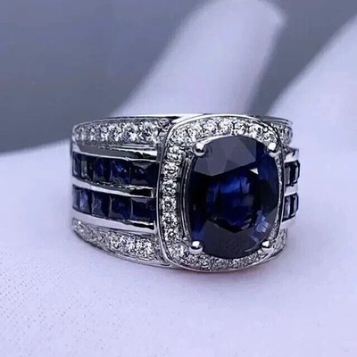 3.50 Ct Oval Cut Lab Created Sapphire Halo Wedding Ring 14K White Gold Plated