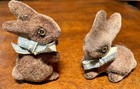 Vintage Flocked Bunnies Rabbits Animals Brown Easter Set of 2 — photo 1