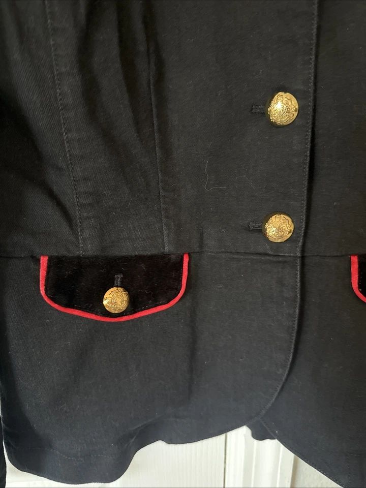Chaqueta Denim Negra Militar Ralph Lauren/Terciopelo Dorado Botón Rojo Recorte Talla 0 Foto 4 de 4