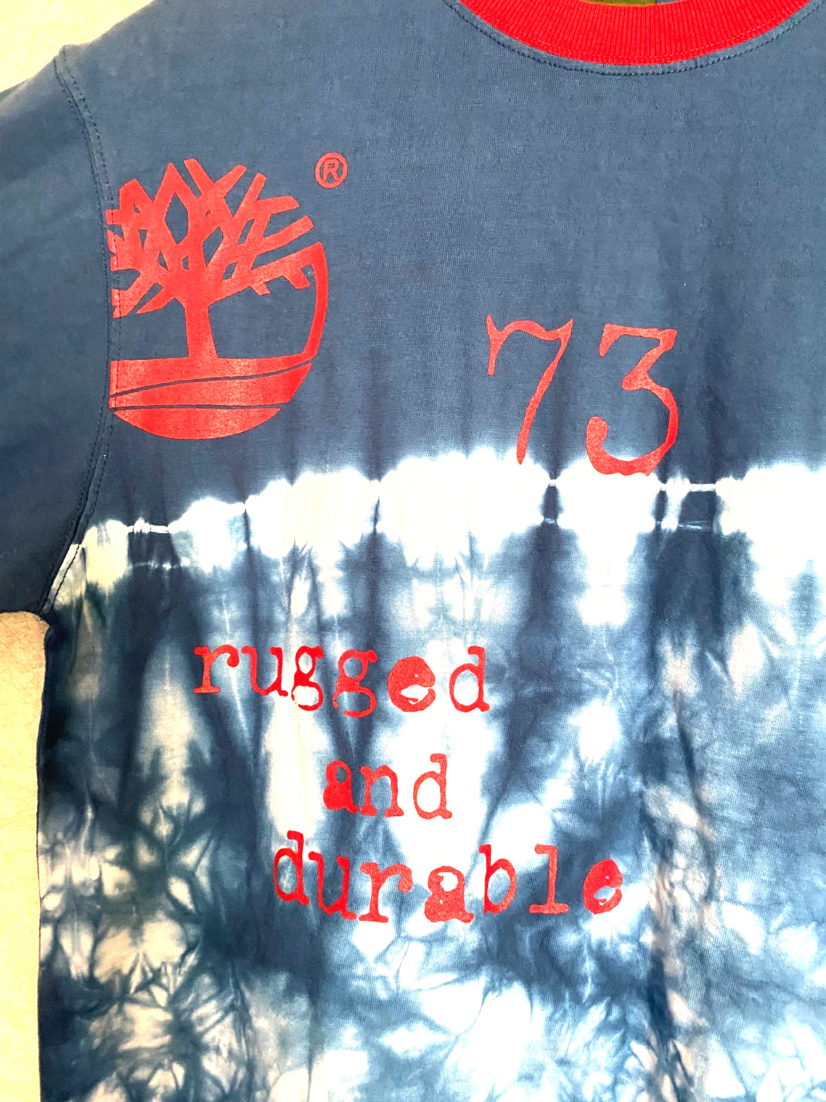 Timberland RARE Vintage Tie Dye Tree Logo Ringer Graphic T Shirt Top size XL nwt image 4