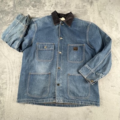Walls Jacket Mens 2XL Blue Denim Chore Coat Corduroy Collar Lined Workwear