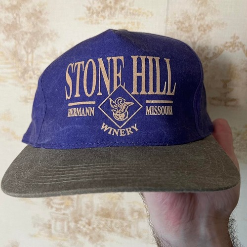 Vintage 90s Stone Hill Winery Hat | Purple & Gray Leather Strapback | OSFA