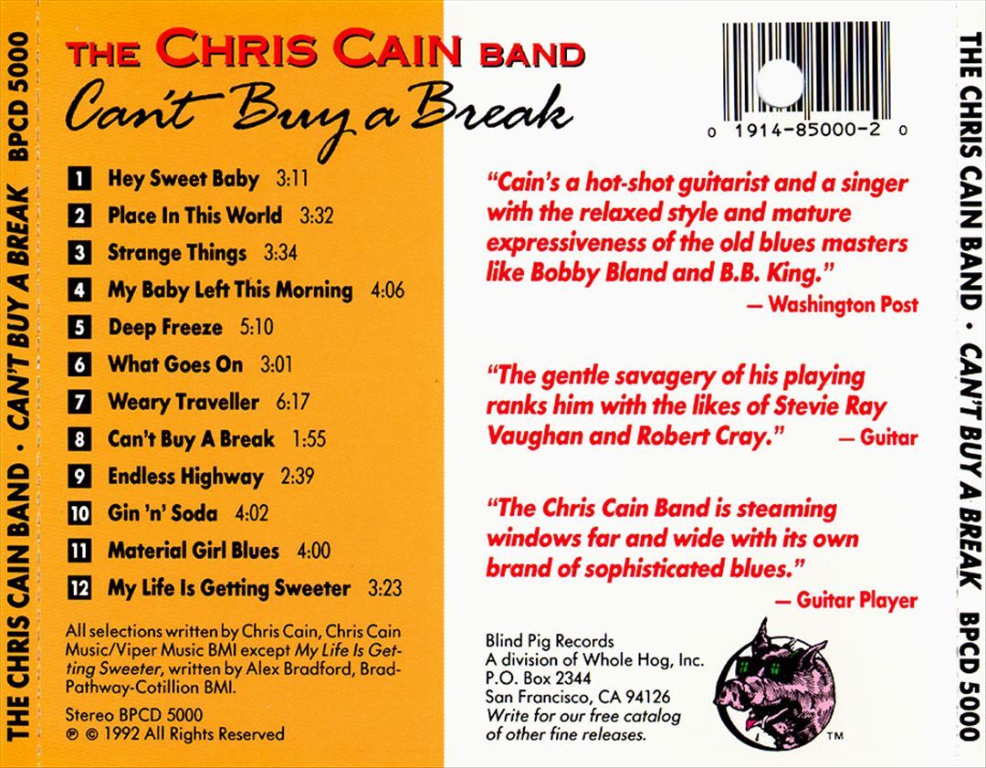 CHRIS CAIN BAND (GUITAR) - CAN&rsquo;T BUY A BREAK NEW CD 19148500020 | eBay
