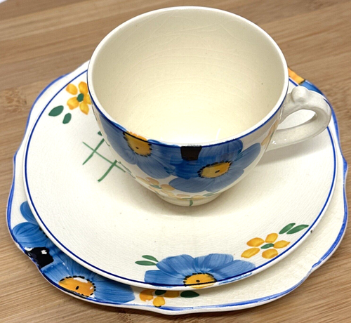 Vintage Art Deco D & H Staffordshire Ware Trio Hand Painted 3 X Trio 1930's - Picture 12 of 20