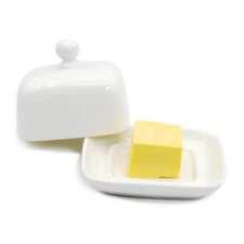 Small Rectangle Butter Dish With Lid White Procelain Domed Cheese Dish With Hand