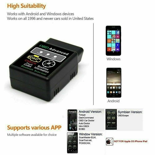 Escáner lector de automóviles Bluetooth OBD2 de EE. UU. herramienta lector de códigos de falla automática (ELM327) - Imagen 7 de 12