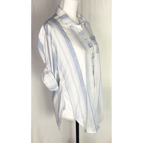 Eden & Olivia Button Up Top Women's S Blue White Striped Roll Tab Shirt - 第 3/6 張圖片