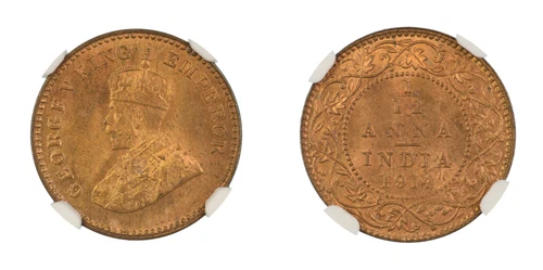 British India 1914 (C) 1 1/12 Anna NGC Graded MS-65 RD