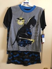 DC Comics Batman Pajamas Boys Size 8 Blue Black Shirt, Tank  Shorts Pajama Set