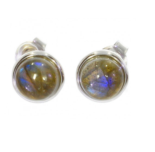 Boucles D’oreilles Puces Labradorite & Argent 925 Rhodié – 6mm, Pierre Naturelle