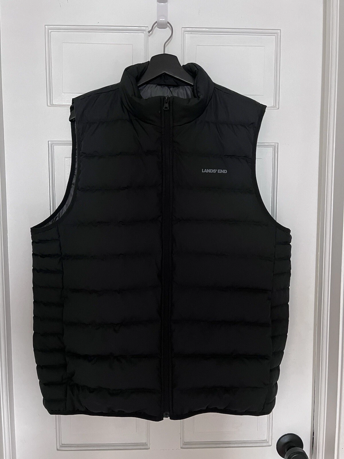 Lands' End Mens Large Vest Full Zip Down Fill Mock Neck Black