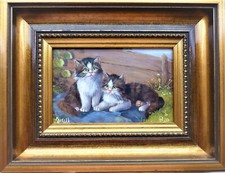 Ölgemälde Tiere ,Katzen auf Holz handgemalt Signiert Sigmar Jugelt ☀️☀️☀️☀️☀️*