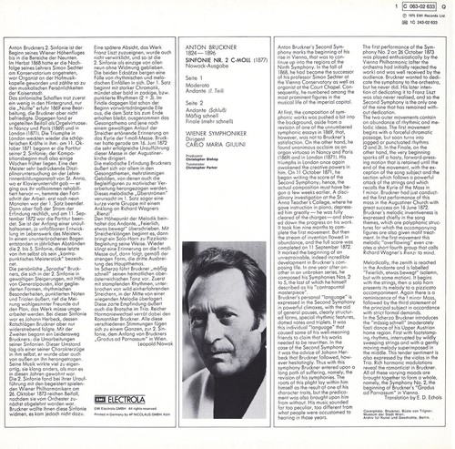 BRUCKNER Symphony 2 GIULINI Vienna SO EMI C063-2633 Quadro LP NM- 1975 Recording - Picture 2 of 3
