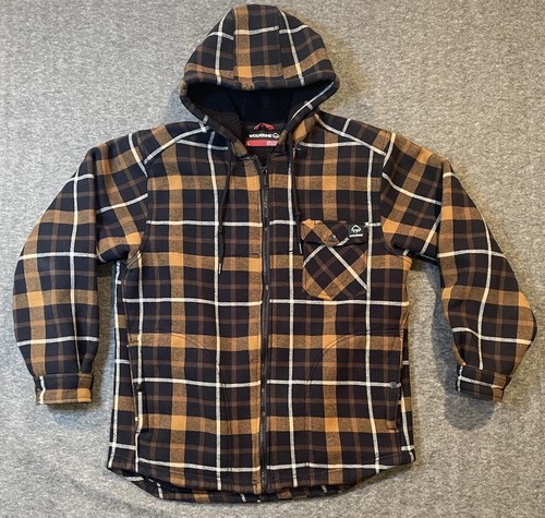Wolverine Men Bucksaw Sherpa Lined Hooded Shirt Jacket SZ L Shacket Plaid Grunge