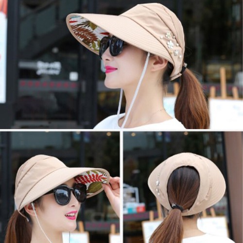 Chapeaux d'été pour femmes pliables chapeau de soleil Visor de fleur de perle-mx - Photo 9/20