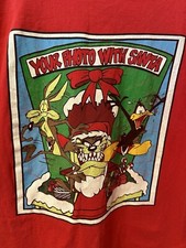 XMAS VTG 1995 Looney Tunes Taz Devil Shirt  “Your Photo With Santa” Daffy Coyote