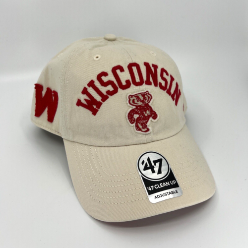 '47 Brand Wisconsin Badgers Hat Mens Adjustable Strap Beige Tan Baseball Cap New - Picture 1 of 12