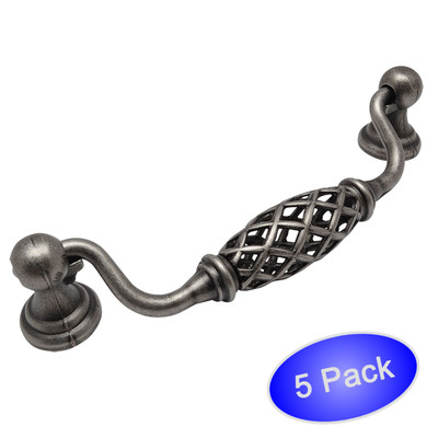 *5 Pack* Cosmas Cabinet Hardware Weathered Nickel Birdcage Pulls #1749-128WN