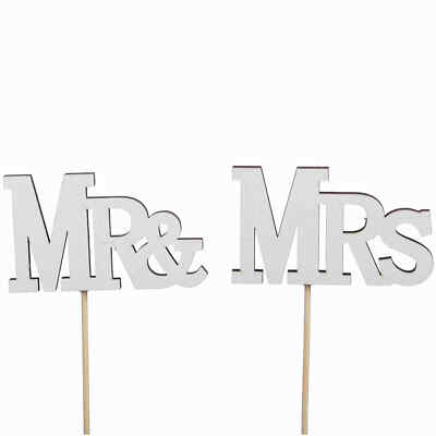 Stecker Set Mr & Mrs Holz weiß B8,5 x H5cm Hochzeit Cake topper Kuchen Torte