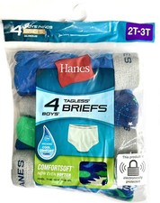 NEW Hanes Boys 4 Each Pack Tagless Briefs Underwear Size 2T-3T Multicolor