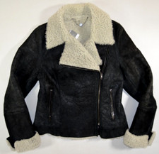 Pablo Gerard Darel Black Suede 100% Lamb Shearling Biker Jacket Size 44 L 14